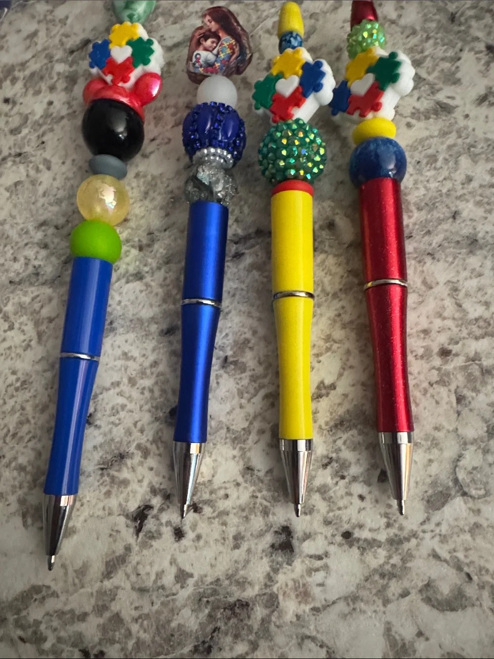 NWOT Bundle of 4 Autism Awareness Beaded Pens Handmade by Me